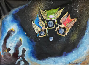 The Magi Return as Angels to reflect our Creator’s Gift of “Our Common Home”. A painting by A.Vonn Hartung